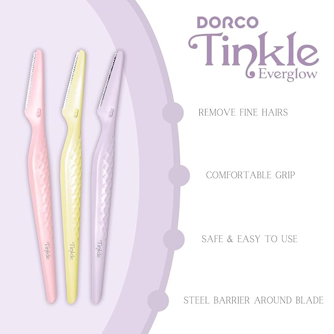 Dorco Tinkle Everglow 3 Pcs Multipurpose Eyebrow Razor & Face Shaver Original Imported