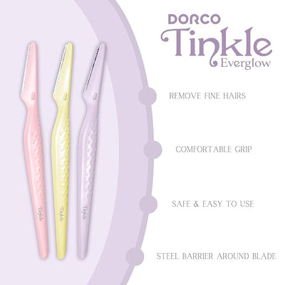 Dorco Tinkle Everglow 3 Pcs Multipurpose Eyebrow Razor & Face Shaver Original Imported