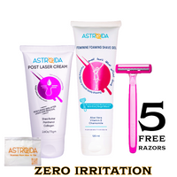 Astroida All-in-One Shaving and Laser Treatment Kit (GEl + Cream +5 Free razors)