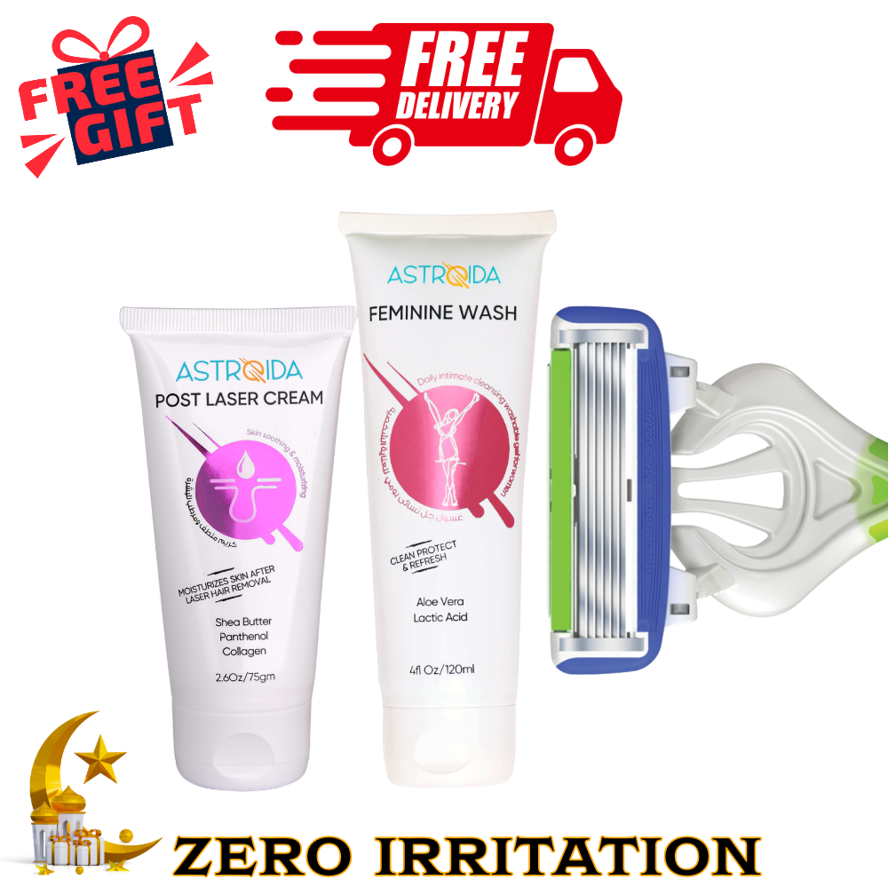 Astroida Precision Kit (Proven Results Zero Irritation) Gel + Cream + Premium Razor + Free Gift+ Free Shipping