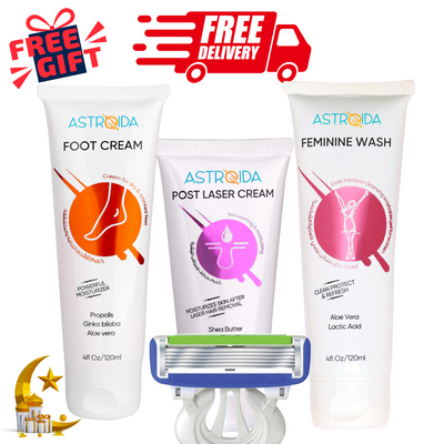 Eid Comfort Set Shaving + Foot Care (Gel + Laser Cream + Foot Cream + Premium Razor) Free Shipping + Free Gift